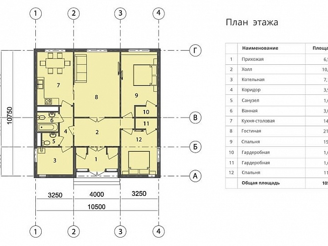 Проект одноэтажного частного дома на 100 кв.м